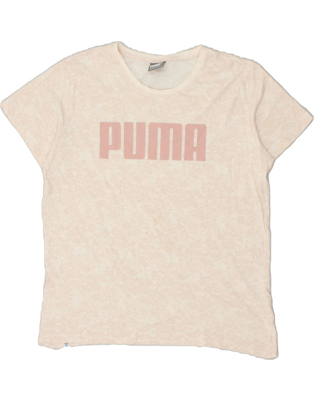 PUMA Womens Graphic T-Shirt Top UK 12 Medium Beige Cotton | Vintage Puma | Thrift | Second-Hand Puma | Used Clothing | Messina Hembry 