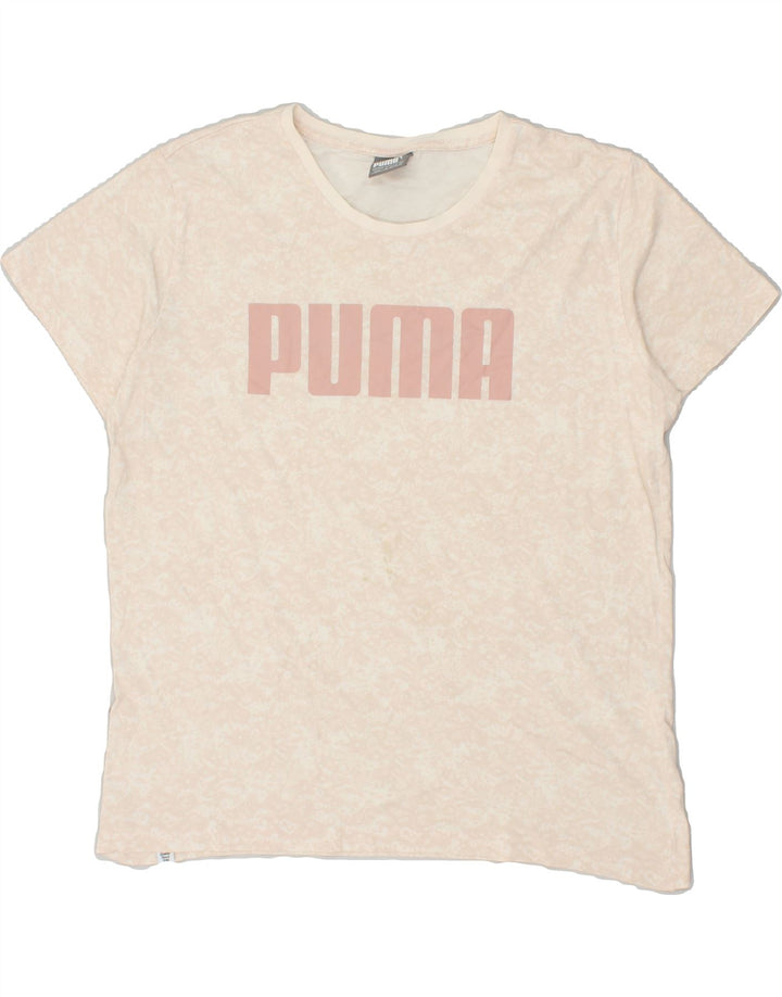 PUMA Womens Graphic T-Shirt Top UK 12 Medium Beige Cotton | Vintage Puma | Thrift | Second-Hand Puma | Used Clothing | Messina Hembry 