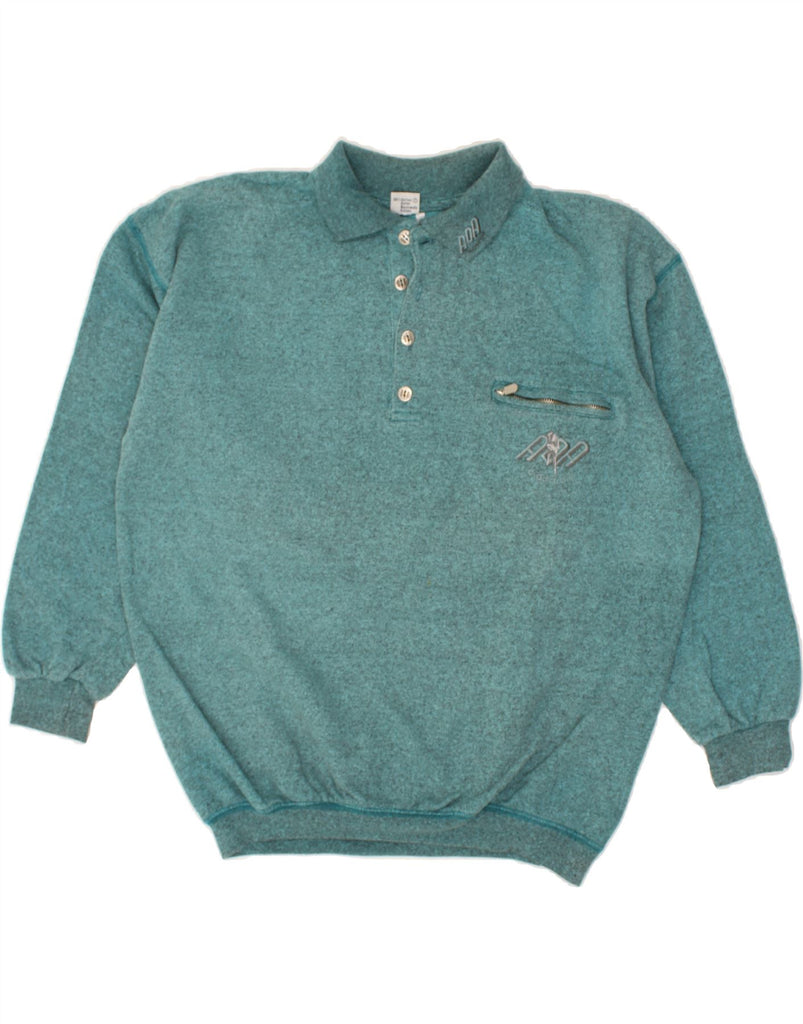 VINTAGE Mens Polo Neck Sweatshirt Jumper XL Green Cotton | Vintage Vintage | Thrift | Second-Hand Vintage | Used Clothing | Messina Hembry 