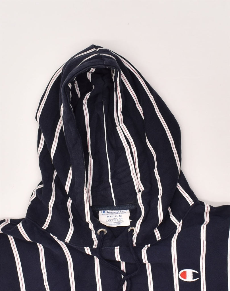 CHAMPION Womens Hoodie Jumper UK 14 Medium Navy Blue Pinstripe Cotton | Vintage Champion | Thrift | Second-Hand Champion | Used Clothing | Messina Hembry 