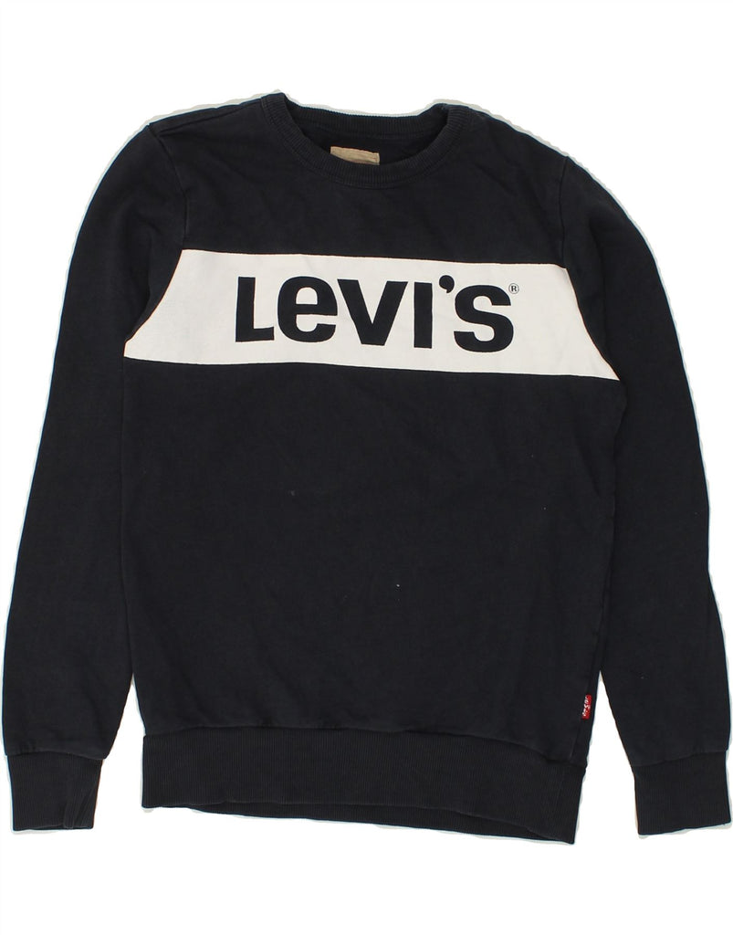 LEVI'S Boys Graphic Sweatshirt Jumper 11-12 Years Navy Blue Cotton | Vintage Levi's | Thrift | Second-Hand Levi's | Used Clothing | Messina Hembry 