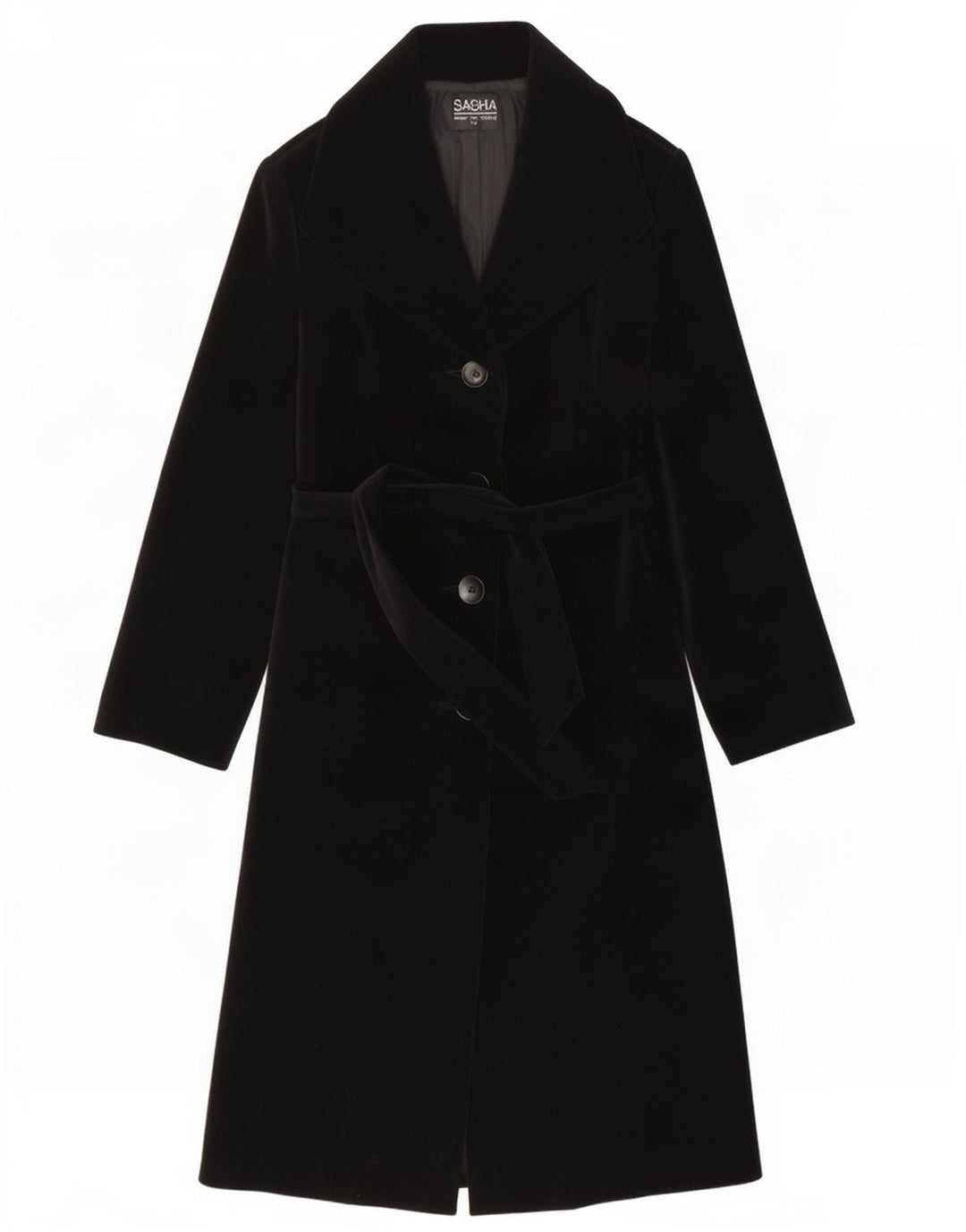 Sasha Womens Velvet Overcoat UK 16 Large Black Cotton
