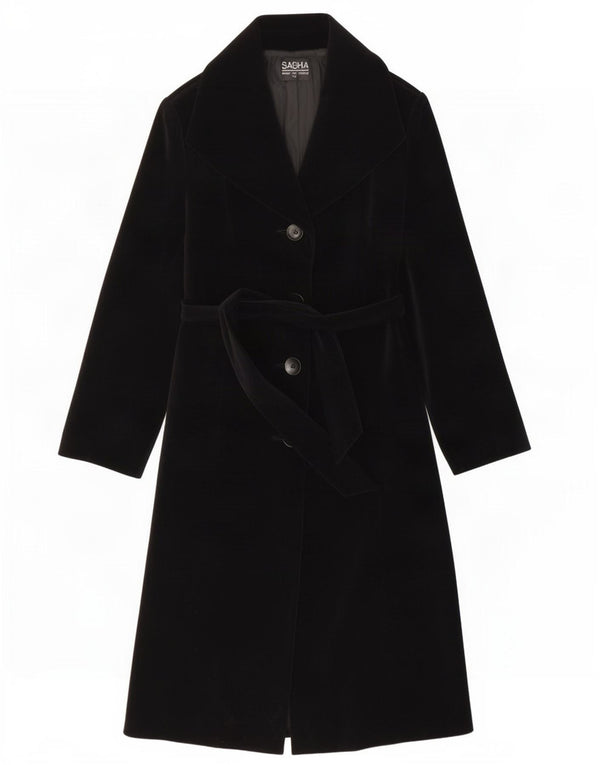 Sasha Womens Velvet Overcoat UK 16 Large Black Cotton