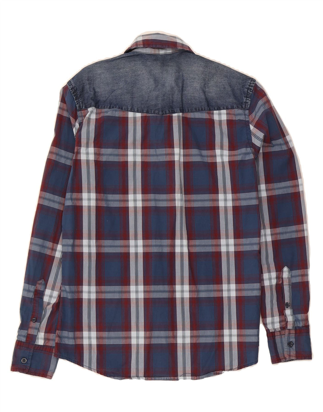 BENETTON Mens Shirt Small Navy Blue Check Cotton Vintage Benetton and Second-Hand Benetton from Messina Hembry 