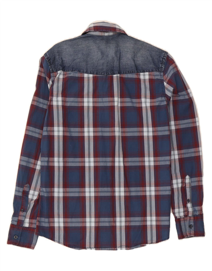 BENETTON Mens Shirt Small Navy Blue Check Cotton Vintage Benetton and Second-Hand Benetton from Messina Hembry 