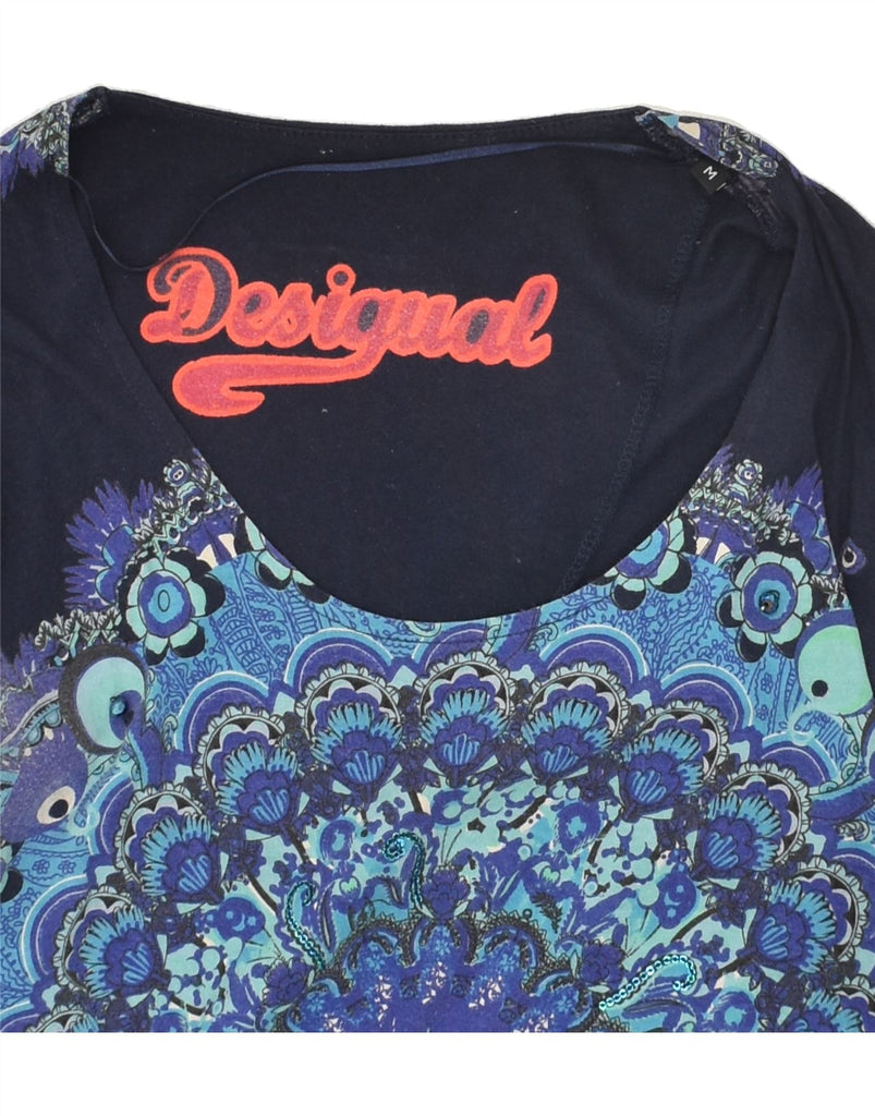 DESIGUAL Womens Graphic Tunic Top UK 12 Medium Navy Blue Floral | Vintage Desigual | Thrift | Second-Hand Desigual | Used Clothing | Messina Hembry 