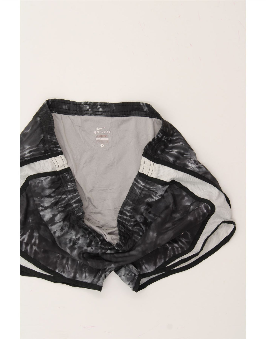 NIKE Womens Dri Fit Sport Shorts UK 10 Small Black Tie Dye Polyester Vintage Nike and Second-Hand Nike from Messina Hembry 