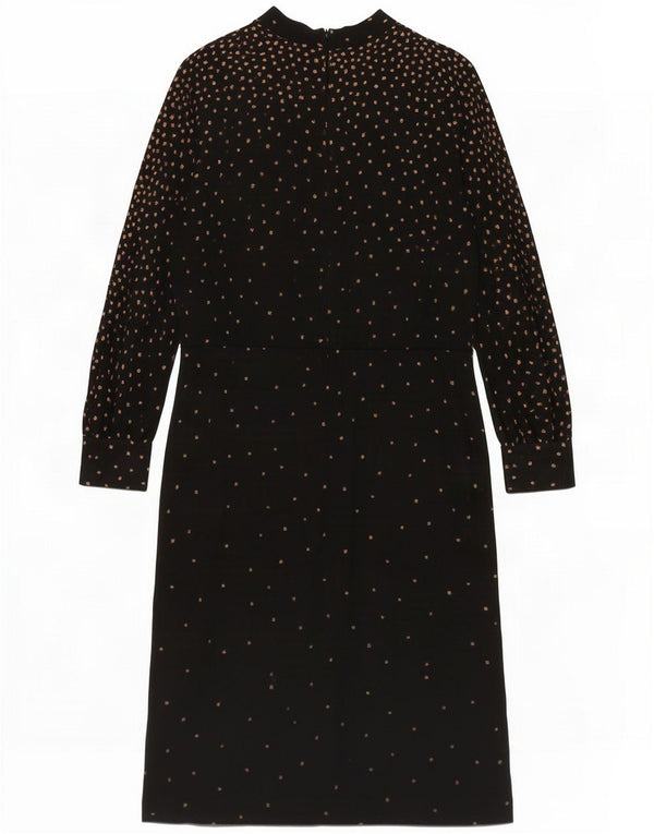 Vintage Womens Long Sleeve Maxi Dress UK 18 XL Black Spotted