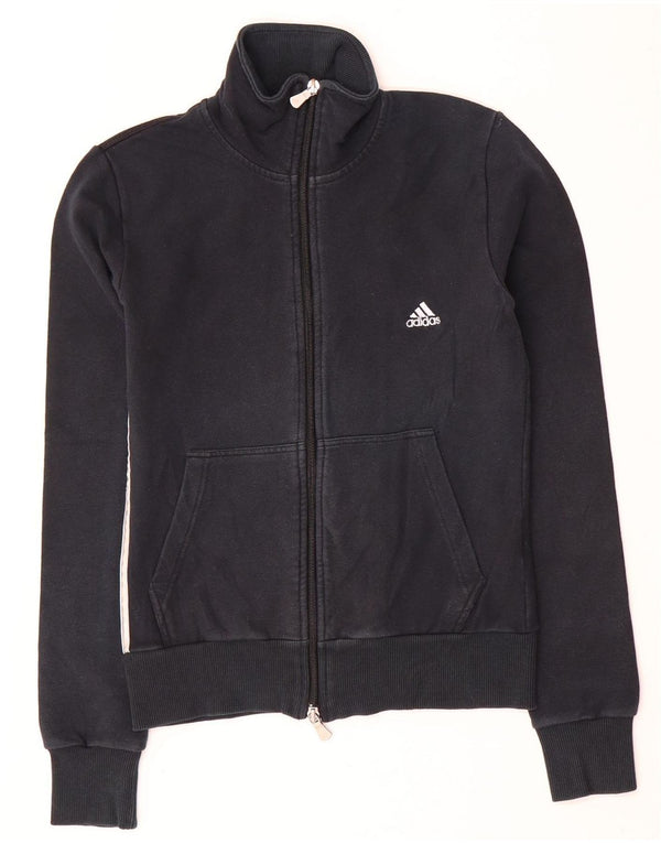 Adidas Womens Tracksuit Top Jacket UK 10 Small Black Cotton