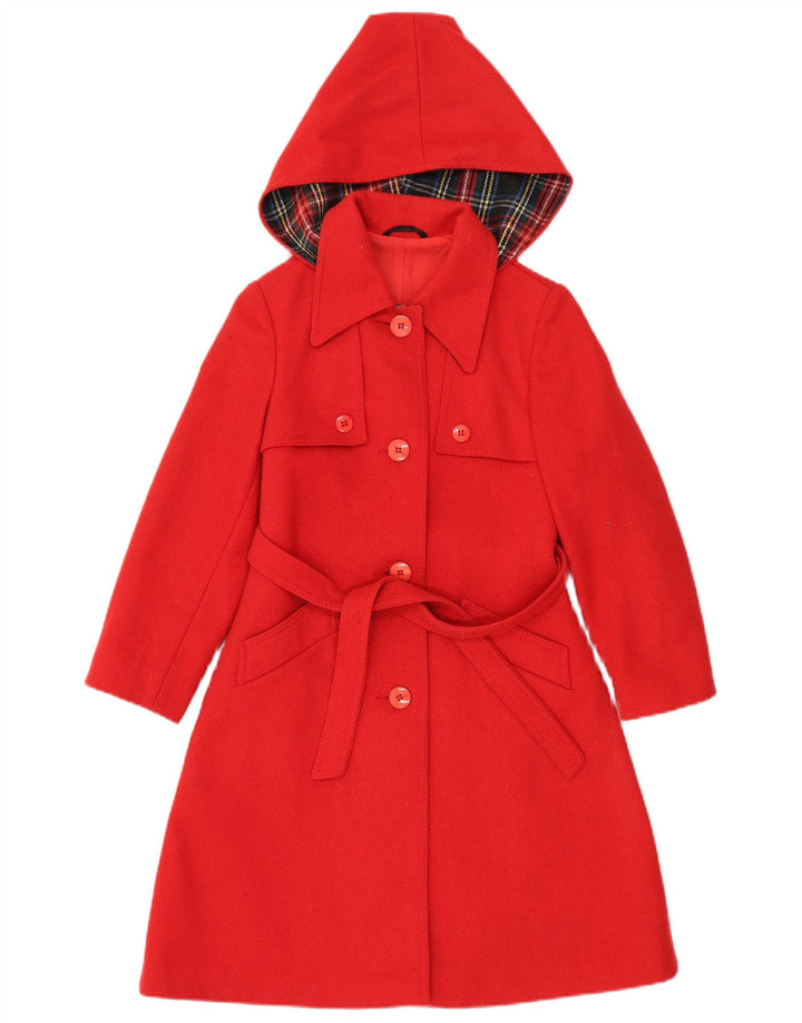 Vintage Girls Hooded Overcoat 11-12 Years Red Wool