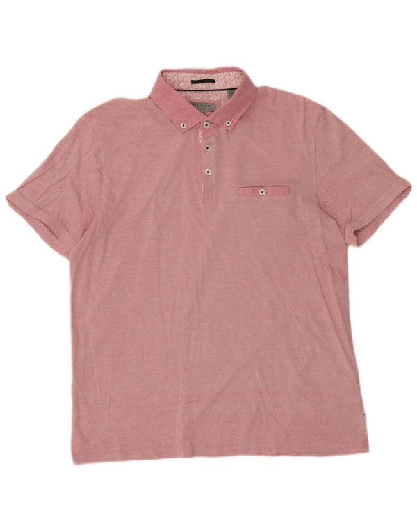 Ted Baker Mens Polo Shirt Size 4 Large Pink Chevron Cotton