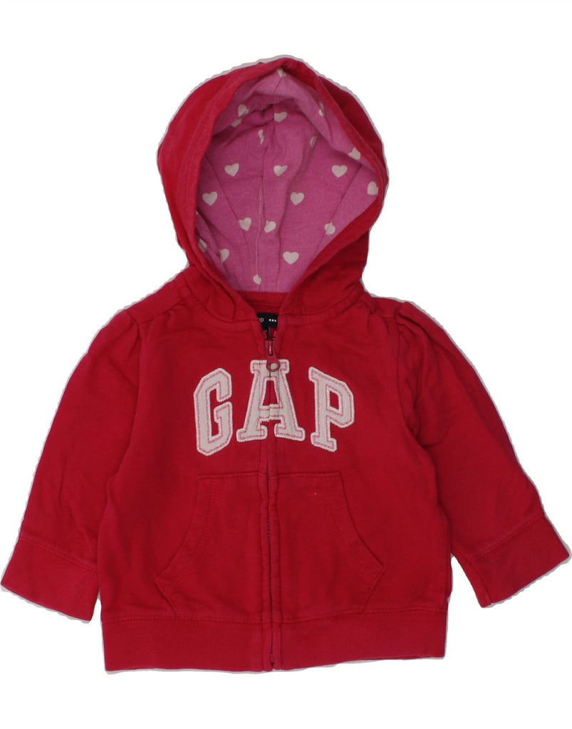 GAP Baby Girls Graphic Zip Hoodie Sweater 3-6 Months Red Cotton | Vintage Gap | Thrift | Second-Hand Gap | Used Clothing | Messina Hembry 