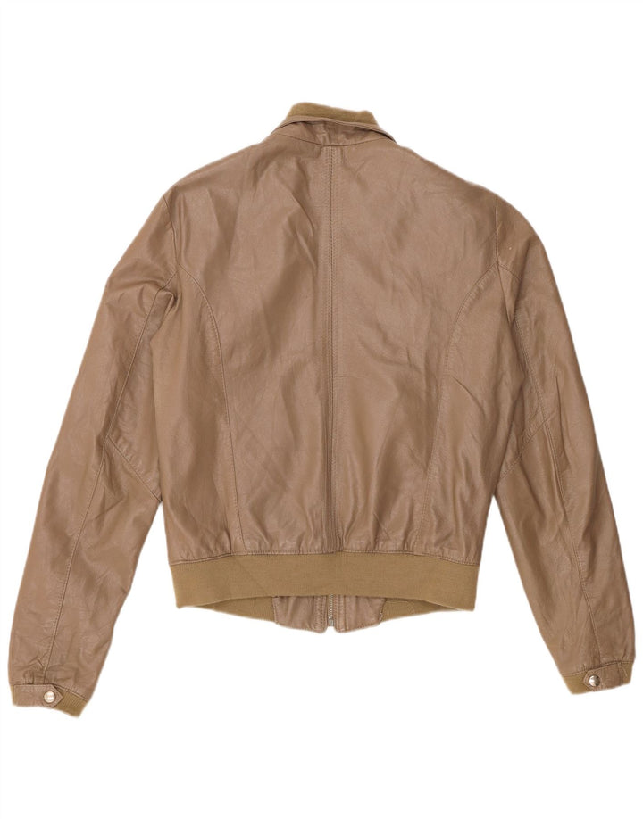 Vintage Womens Bomber Leather Jacket UK 18 XL Khaki Leather