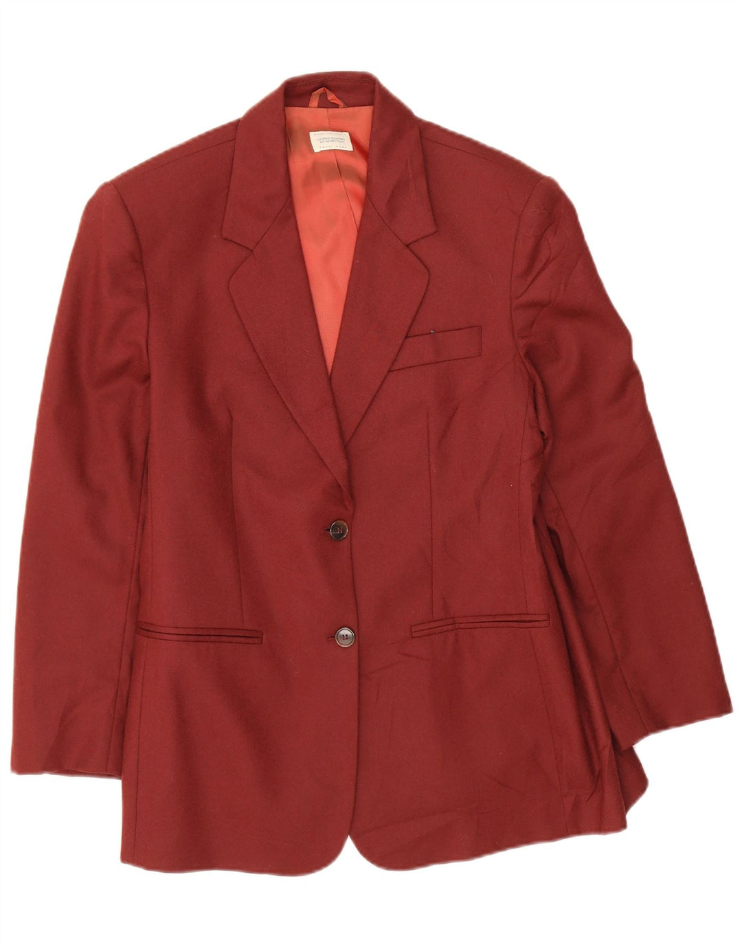 Benetton Womens Crop 2 Button Blazer Jacket IT 44 Medium Burgundy Wool