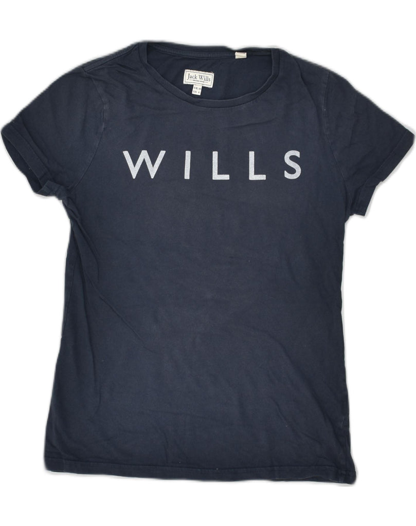 JACK WILLS Womens Graphic T-Shirt Top UK 10 Small  Navy Blue Cotton | Vintage Jack Wills | Thrift | Second-Hand Jack Wills | Used Clothing | Messina Hembry 