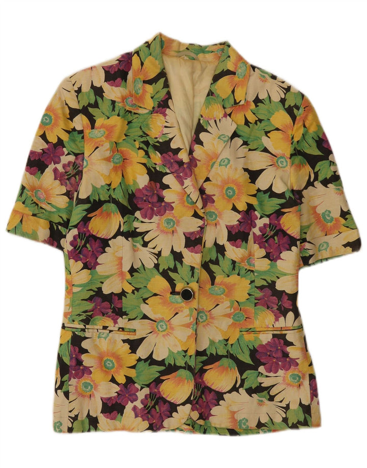 Vintage Womens Short Sleeve Blazer Jacket UK 12 Medium Multicoloured Floral