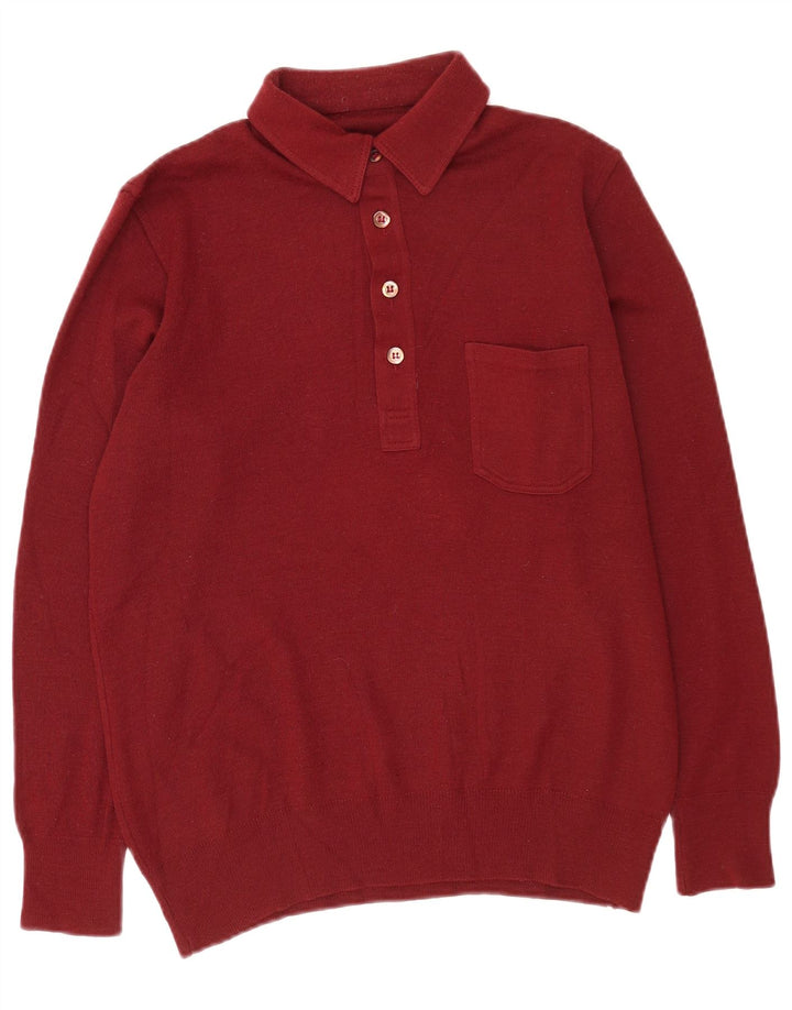 Vintage Mens Polo Neck Jumper Sweater Medium Burgundy