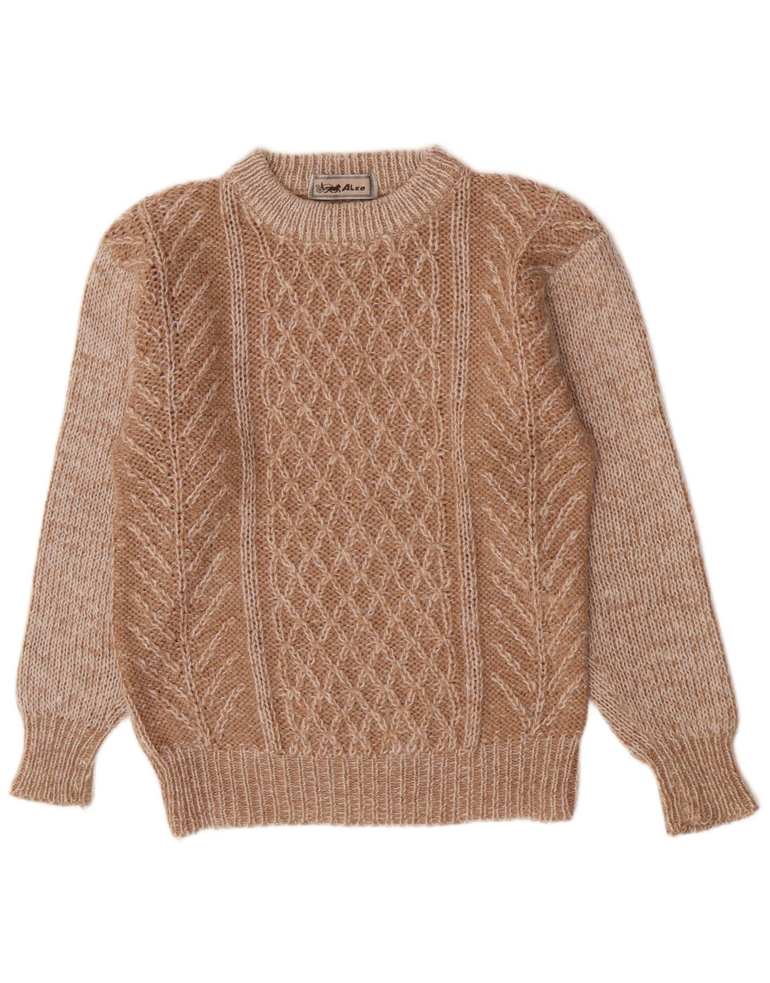 Vintage Mens Regular Fit Crew Neck Jumper Sweater Medium Brown Geometric