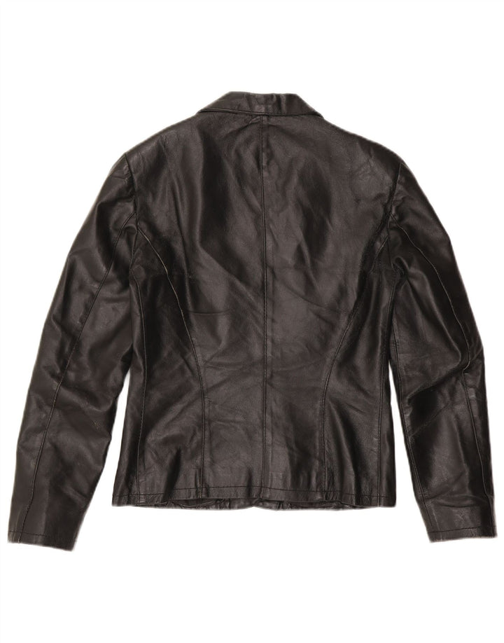 Sasch Womens 2 Button Leather Blazer Jacket UK 10 Small Black Leather