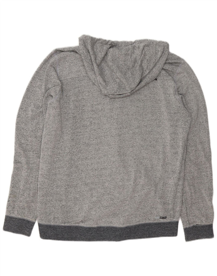 HURLEY Mens Zip Hoodie Sweater Large Grey Cotton