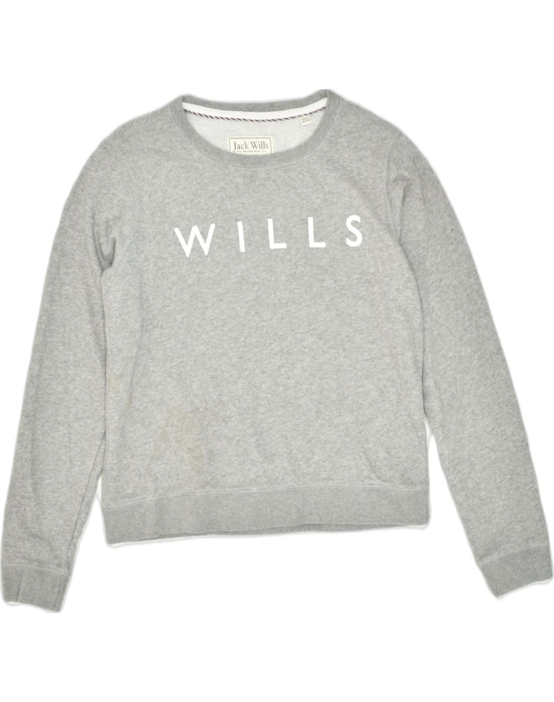 JACK WILLS Womens Graphic Sweatshirt Jumper UK 12 Medium  Grey Cotton | Vintage Jack Wills | Thrift | Second-Hand Jack Wills | Used Clothing | Messina Hembry 