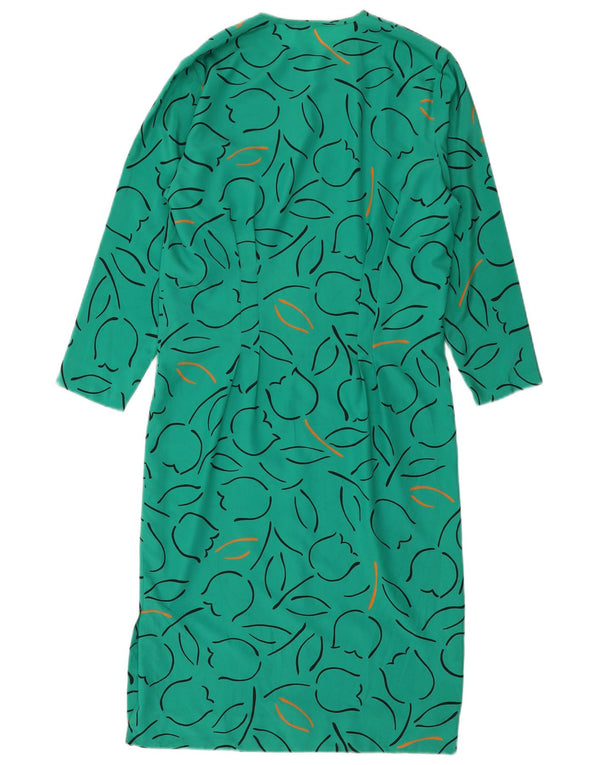 Vintage Womens Long Sleeve Maxi Dress UK 14 Medium Green Geometric