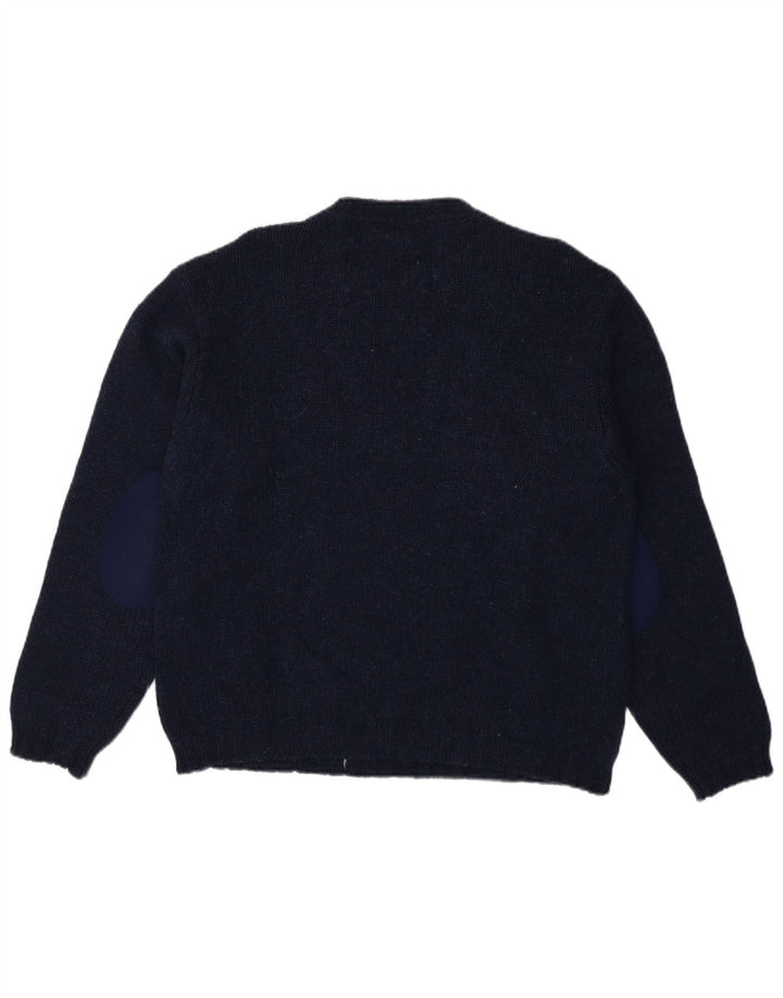 Benetton Mens Crew Neck Jumper Sweater Large Navy Blue Argyle/Diamond