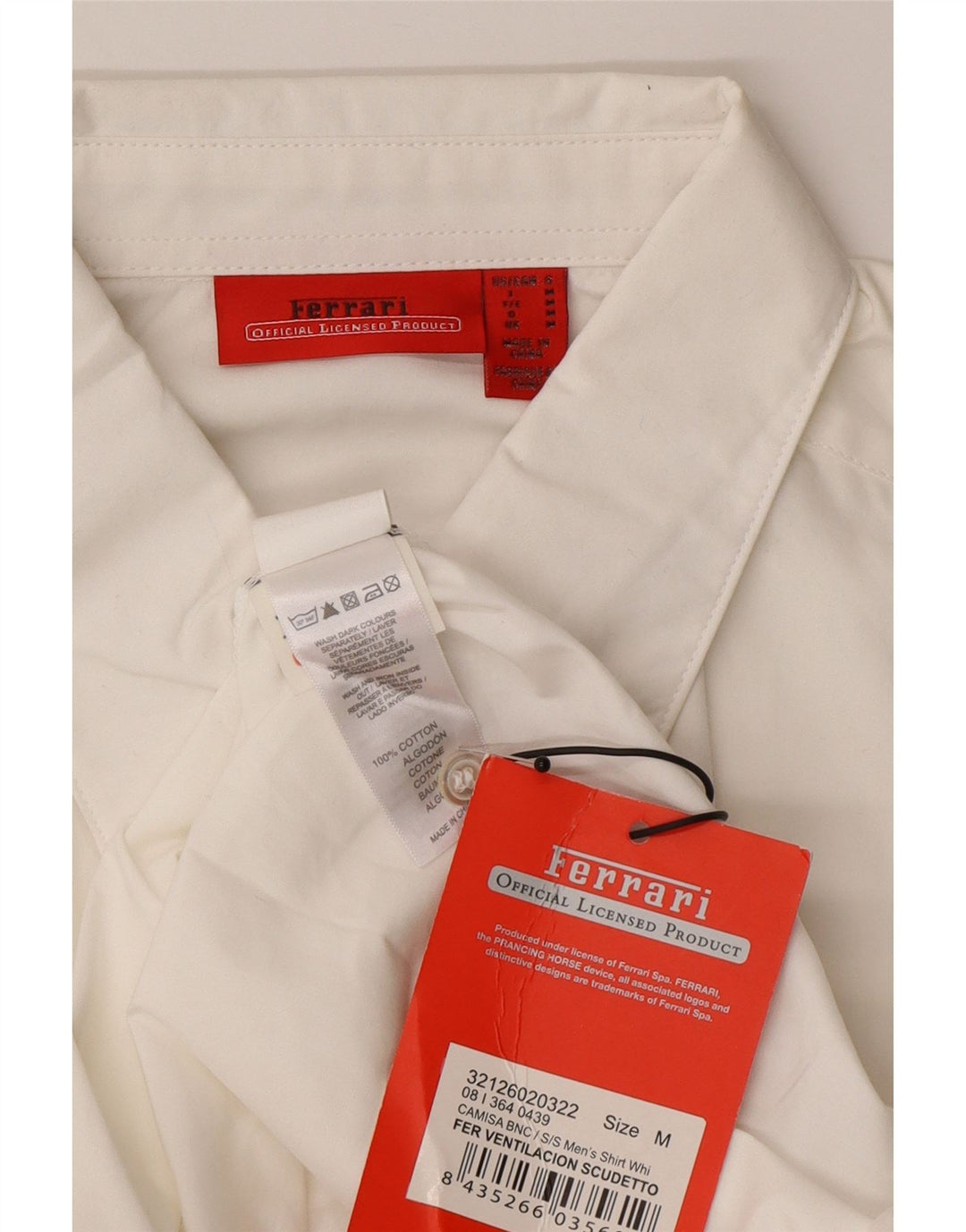 Ferrari Mens Short Sleeve Shirt Medium White Cotton