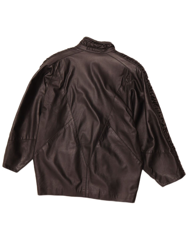 VINTAGE Womens Double Breasted Leather Jacket UK 16 Large Black Leather