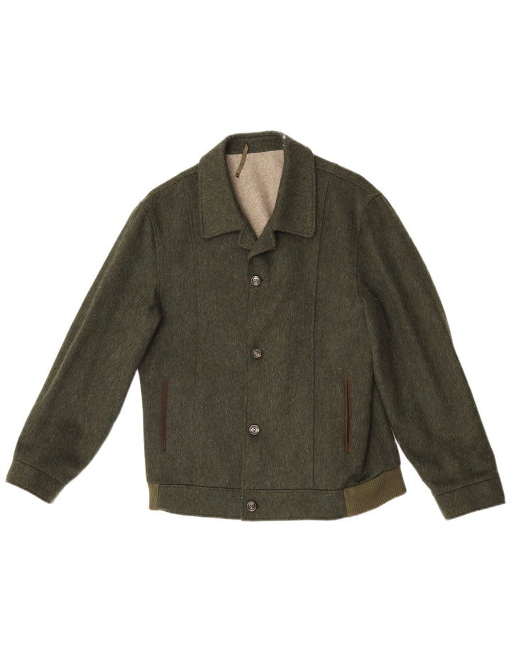 Vintage Mens Bomber Jacket IT 46 Small Green Wool