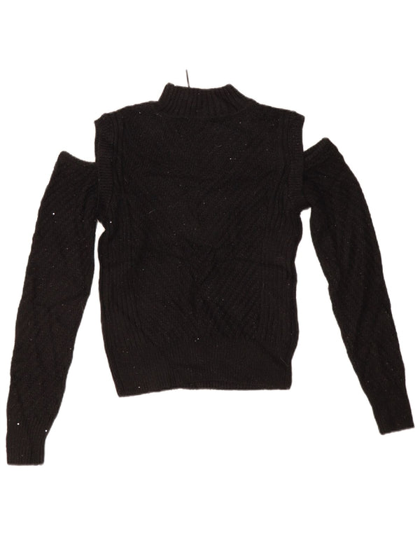 DKNY Womens Off Shoulder Turtle Neck Jumper Sweater UK 6 XS Black Acrylic