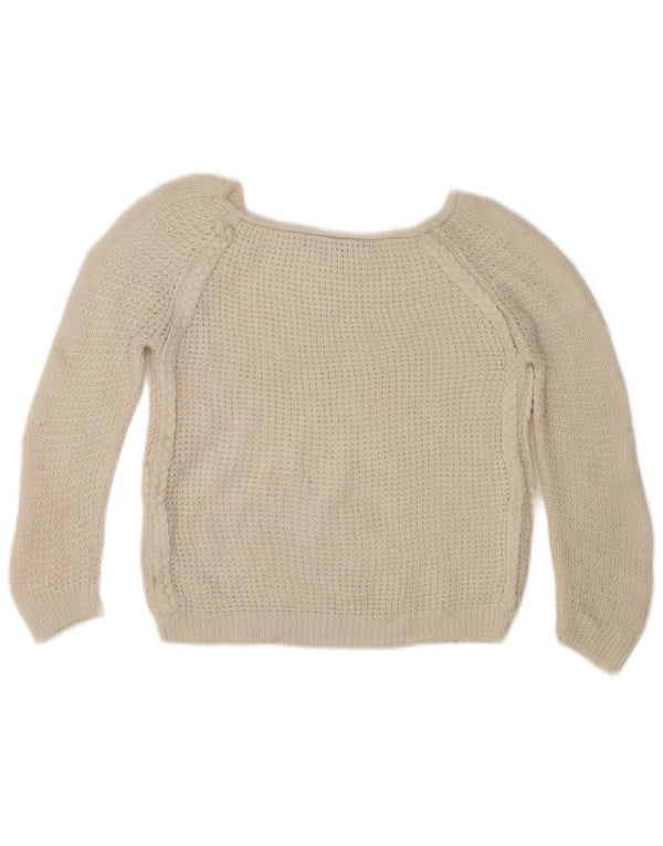 Zara Womens Crop 3/4 Sleeve Boat Neck Jumper Sweater UK 12 Medium White