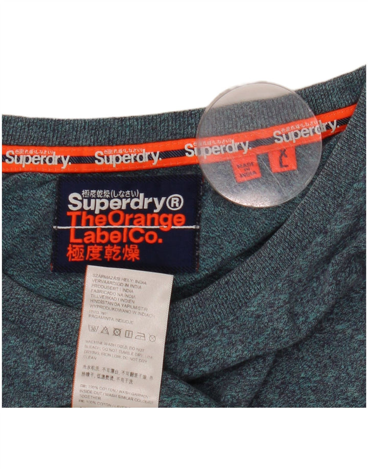 Superdry Mens T-Shirt Top XL Blue Flecked Cotton