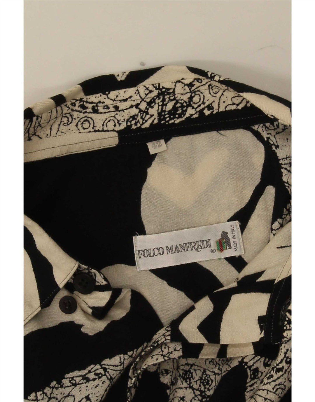 Vintage Mens Short Sleeve Shirt IT 42 Large Black Patchwork
