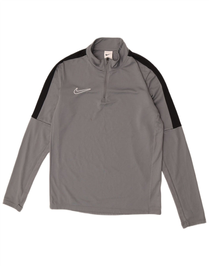Nike Mens Dri Fit Zip Neck Top Long Sleeve Small Grey Colourblock Polyester