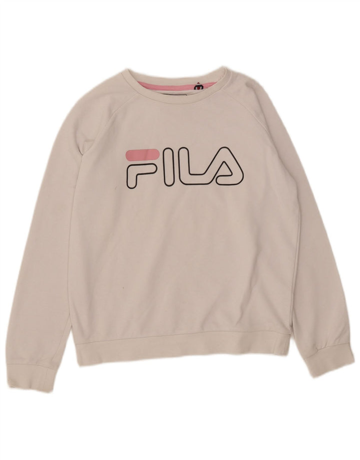 FILA Girls Graphic Sweatshirt Jumper 9-10 Years White Cotton
