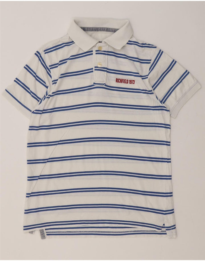 Richfield Mens Polo Shirt XL White Striped Cotton