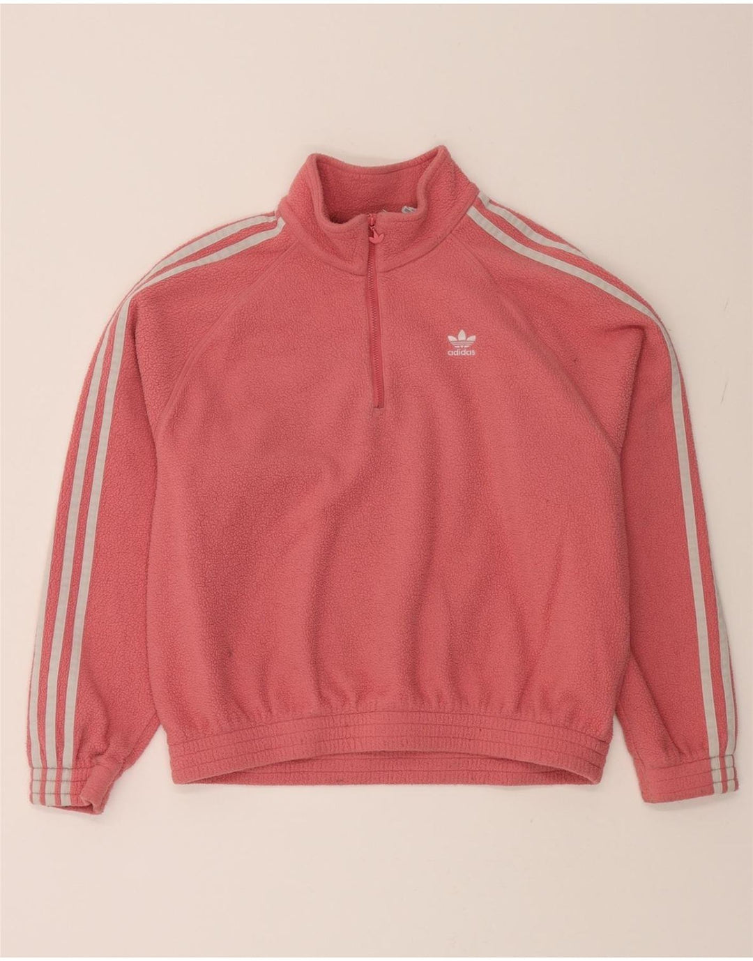 ADIDAS Womens Oversized Zip Neck Fleece Jumper UK 8 Small Pink Polyester Vintage Adidas and Second-Hand Adidas from Messina Hembry 
