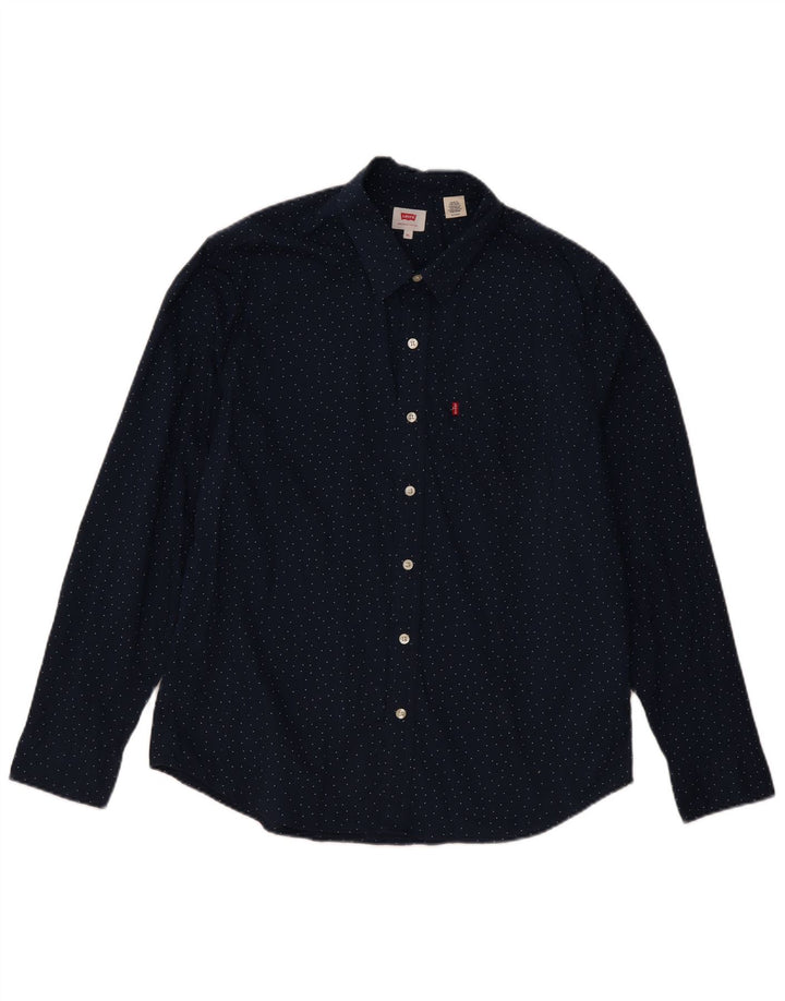 Levi's Mens Shirt XL Navy Blue Spotted Cotton Classic