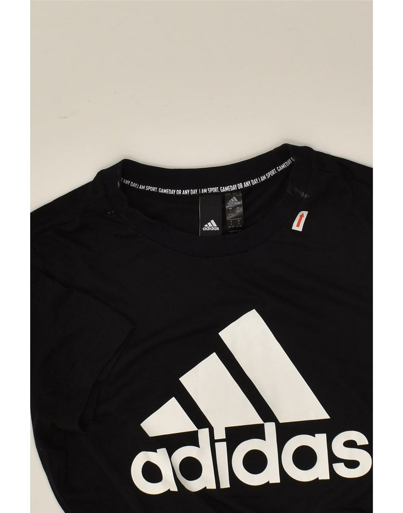 ADIDAS Womens Graphic T-Shirt Top UK 8/10 Small Black Polyester | Vintage Adidas | Thrift | Second-Hand Adidas | Used Clothing | Messina Hembry 