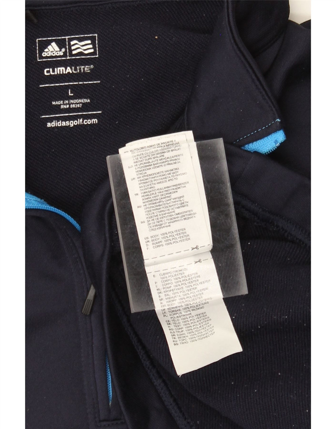 Adidas Mens Climalite Zip Neck Sweatshirt Jumper Large Navy Blue Polyester