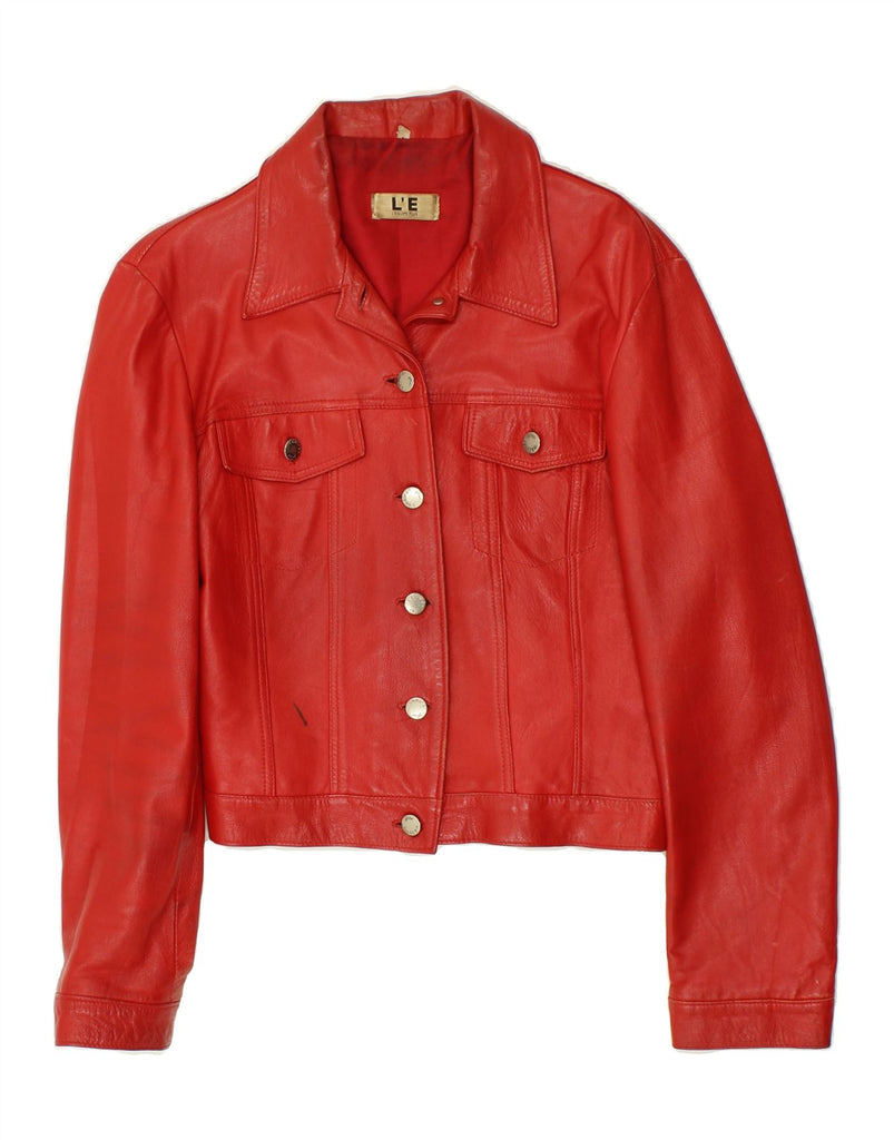 L'EQUIPE Womens Crop Leather Jacket UK 12 Medium Red Leather | Vintage L'Equipe | Thrift | Second-Hand L'Equipe | Used Clothing | Messina Hembry 