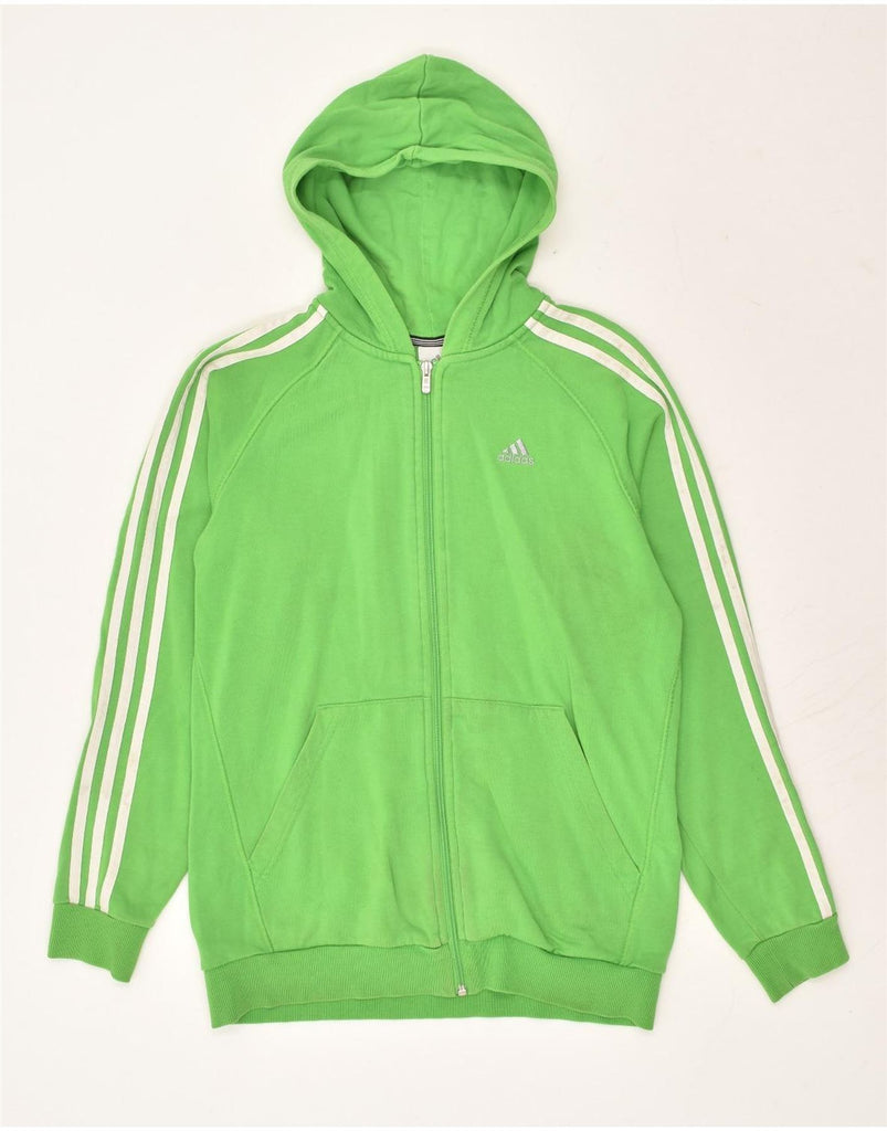 ADIDAS Boys Zip Hoodie Sweater 15-16 Years Green Cotton | Vintage Adidas | Thrift | Second-Hand Adidas | Used Clothing | Messina Hembry 