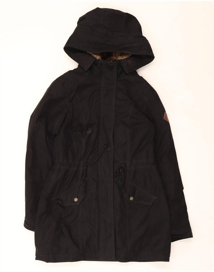 HOLLISTER Womens Hooded Parka Jacket UK 14 Medium Black Polyester