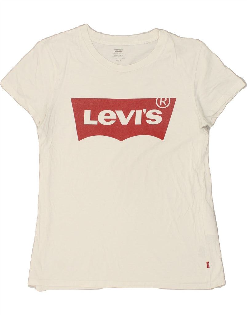 LEVI'S Womens Graphic T-Shirt Top UK 10 Small White Cotton | Vintage Levi's | Thrift | Second-Hand Levi's | Used Clothing | Messina Hembry 