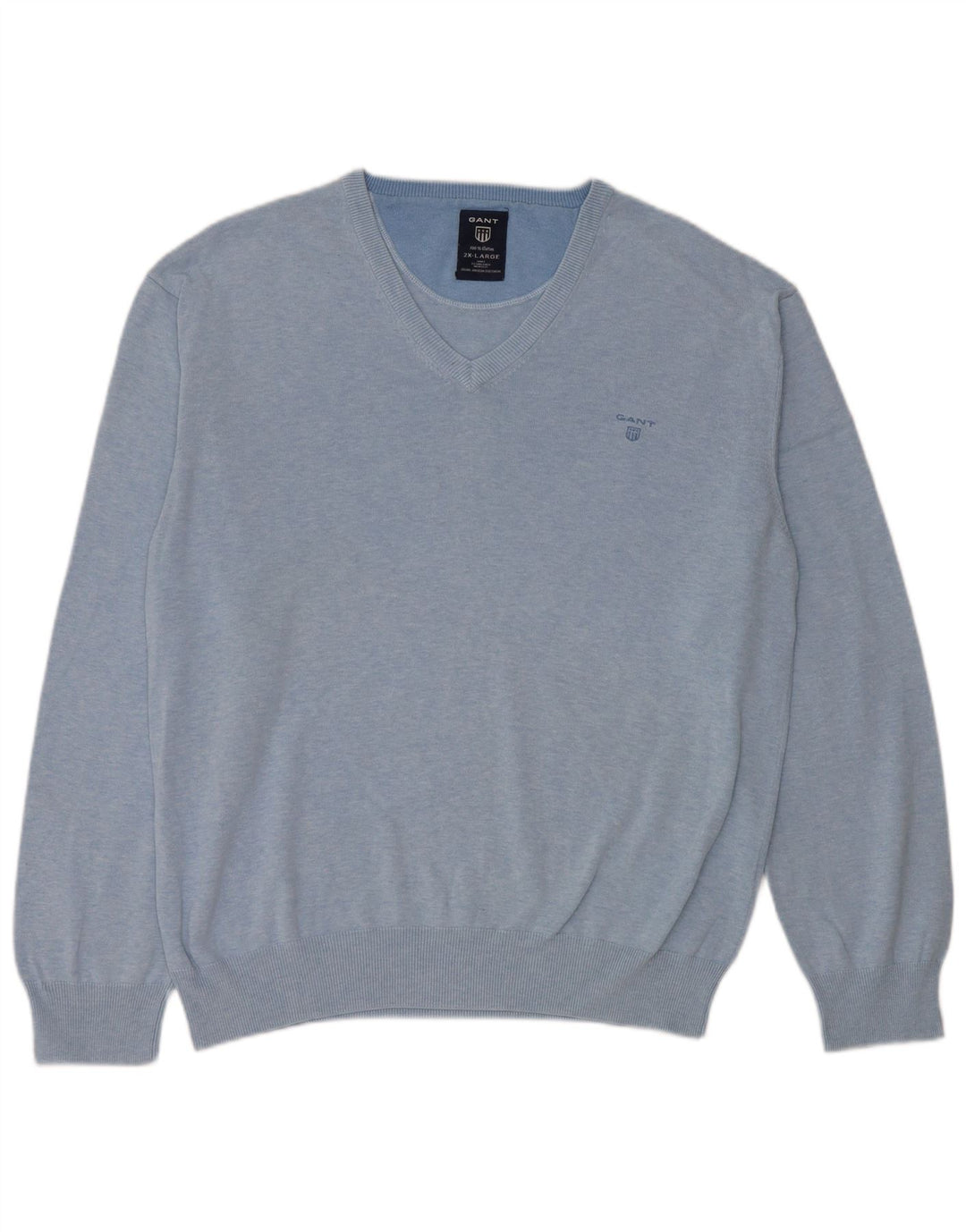 Gant Mens V-Neck Jumper Sweater 2XL Blue Cotton