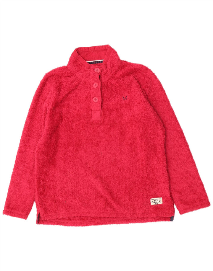 Crew Clothing Womens Button Neck Fleece Jumper UK 14 Large Pink Polyester