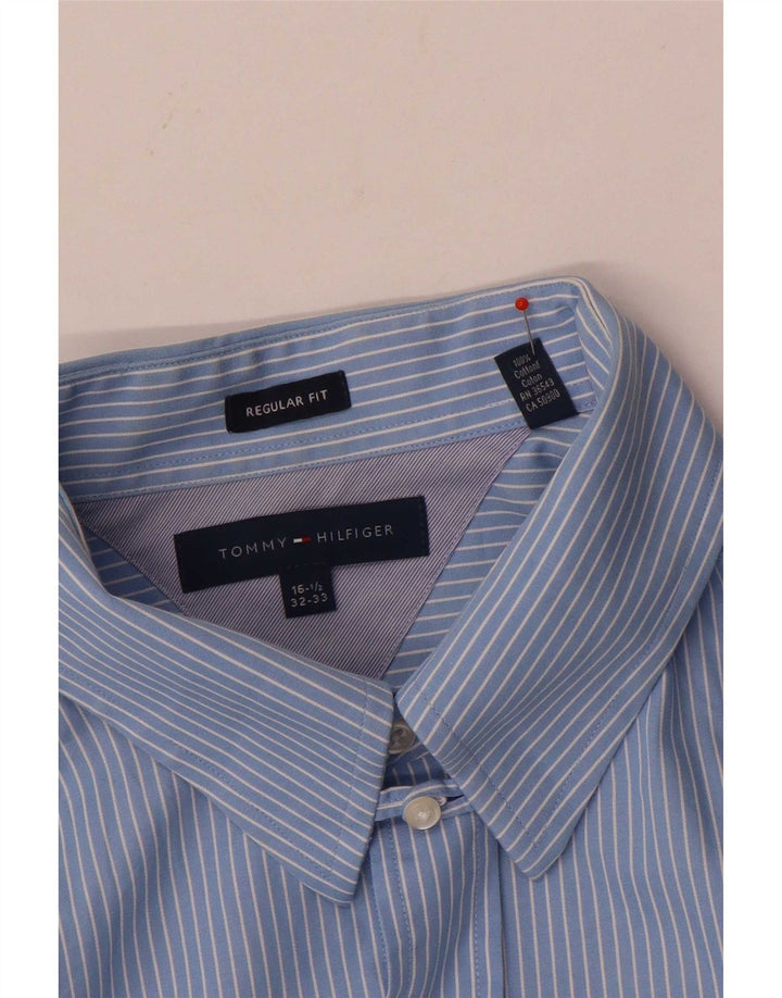 Tommy Hilfiger Mens Regular Fit Shirt Size 16 1/2 Large Blue Pinstripe