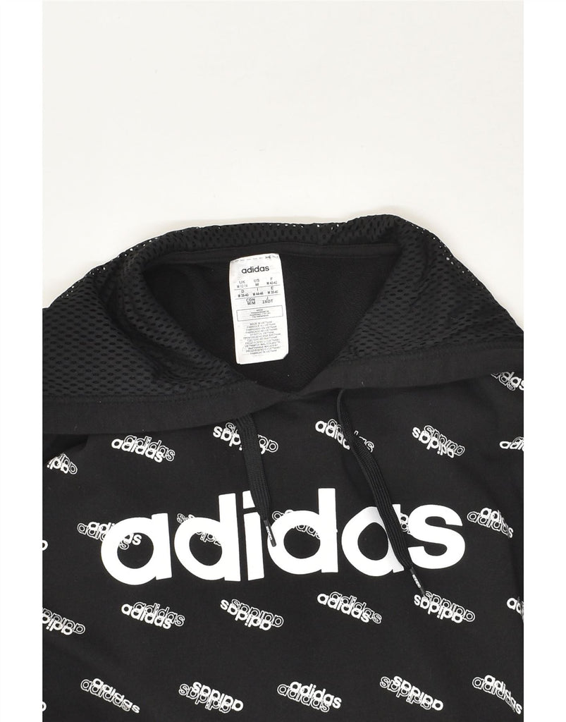 ADIDAS Womens Loose Fit Graphic Hoodie Jumper UK 12/14 Medium Black Cotton | Vintage Adidas | Thrift | Second-Hand Adidas | Used Clothing | Messina Hembry 