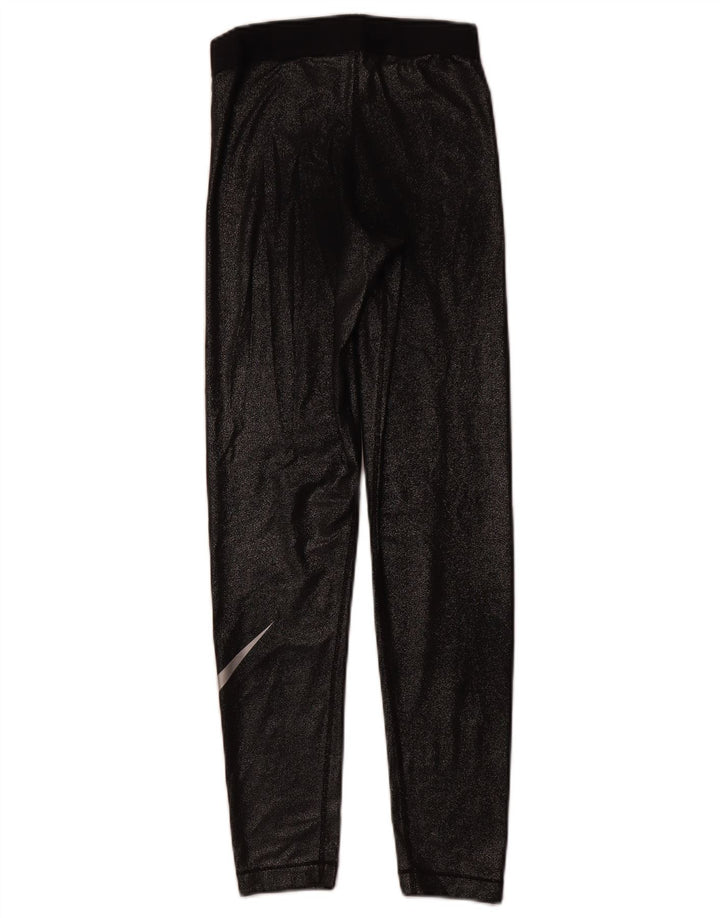 NIKE Womens Dri Fit Graphic Leggings UK 8 Small Black Polyester